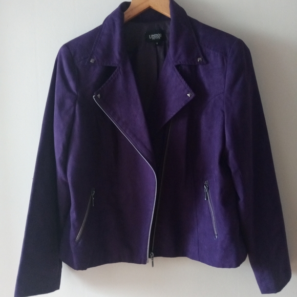 💜 LINDOR Petites | Purple Motorcycle Style Lightweight Jacket/Blazer | Size 14 - Picture 3 of 8